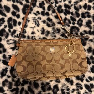 Coach Signature Jacquard Brown Wristlet